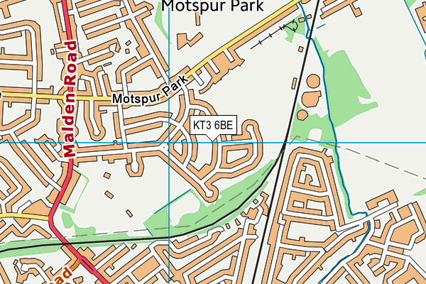 KT3 6BE map - OS VectorMap District (Ordnance Survey)