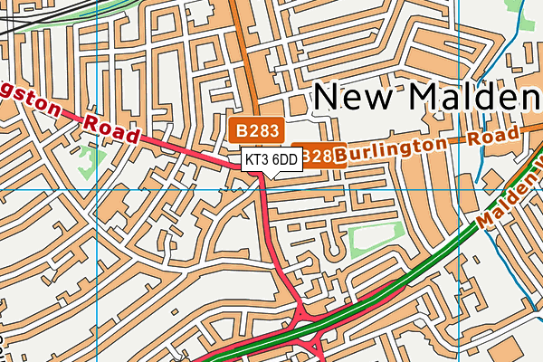 KT3 6DD map - OS VectorMap District (Ordnance Survey)