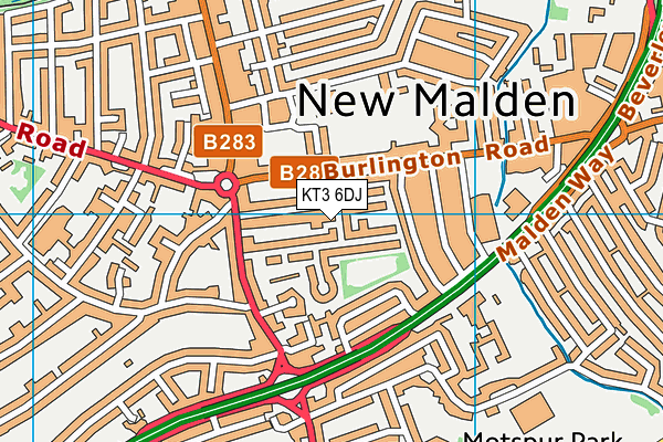 KT3 6DJ map - OS VectorMap District (Ordnance Survey)