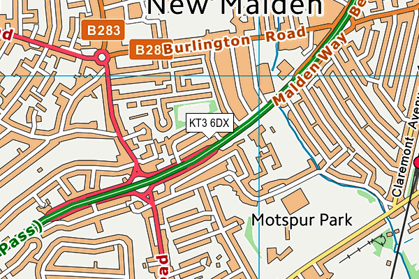 KT3 6DX map - OS VectorMap District (Ordnance Survey)