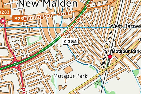 KT3 6EN map - OS VectorMap District (Ordnance Survey)