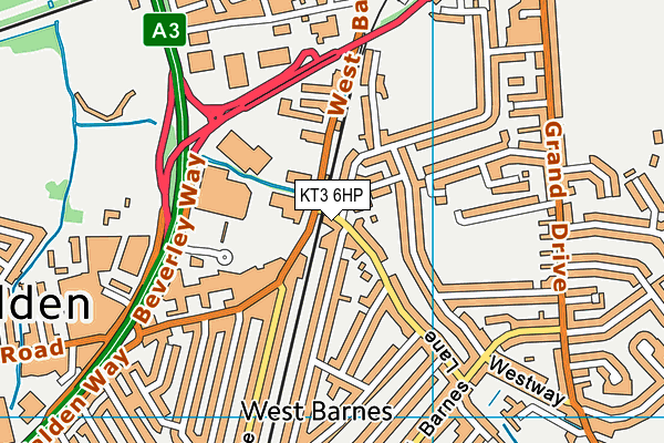 KT3 6HP map - OS VectorMap District (Ordnance Survey)