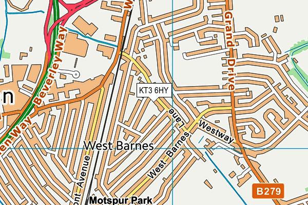 KT3 6HY map - OS VectorMap District (Ordnance Survey)