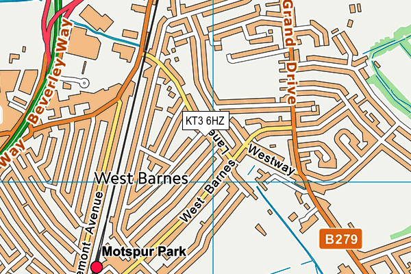 KT3 6HZ map - OS VectorMap District (Ordnance Survey)