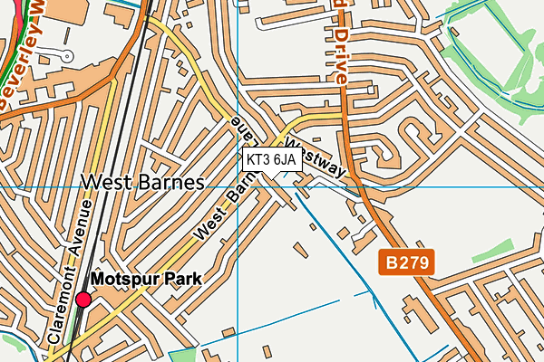 KT3 6JA map - OS VectorMap District (Ordnance Survey)