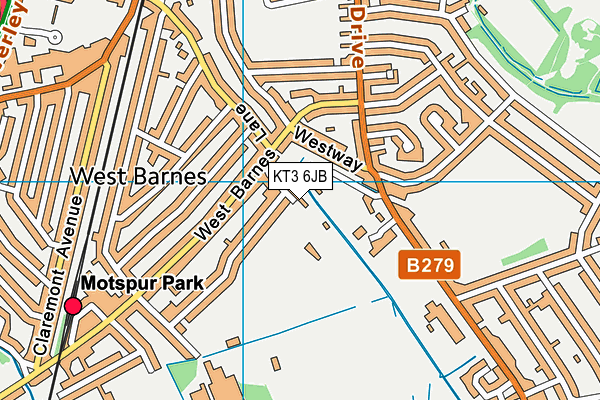 KT3 6JB map - OS VectorMap District (Ordnance Survey)