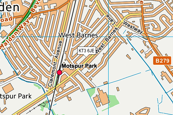 KT3 6JE map - OS VectorMap District (Ordnance Survey)