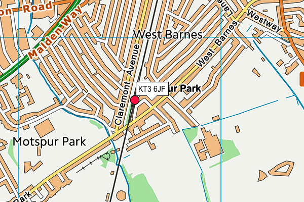 KT3 6JF map - OS VectorMap District (Ordnance Survey)