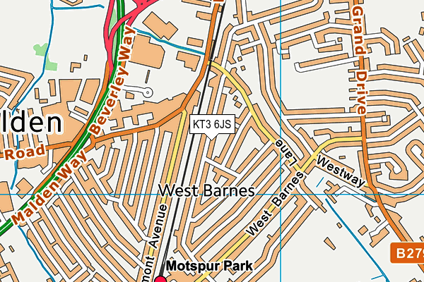 KT3 6JS map - OS VectorMap District (Ordnance Survey)