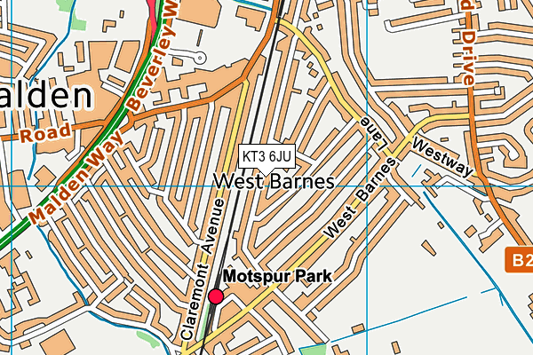 KT3 6JU map - OS VectorMap District (Ordnance Survey)