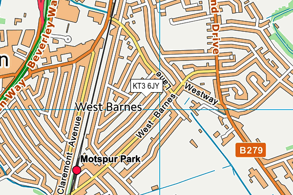 KT3 6JY map - OS VectorMap District (Ordnance Survey)