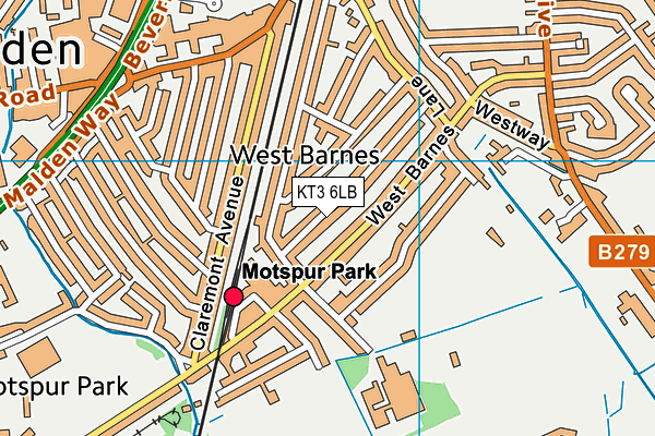 KT3 6LB map - OS VectorMap District (Ordnance Survey)