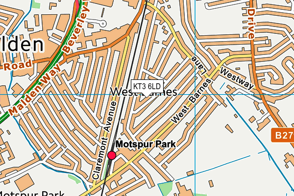KT3 6LD map - OS VectorMap District (Ordnance Survey)