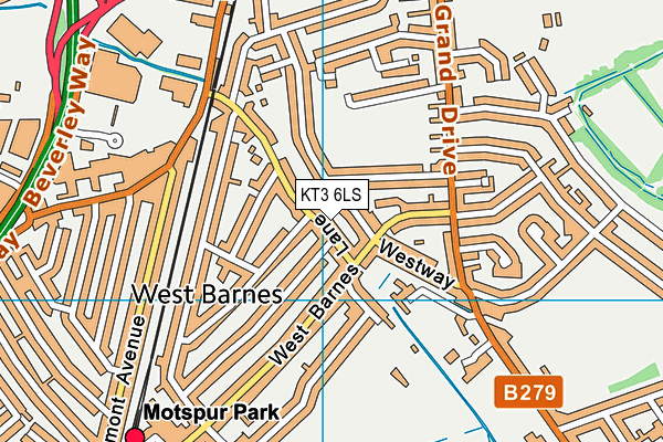 KT3 6LS map - OS VectorMap District (Ordnance Survey)