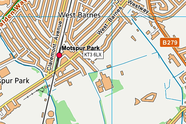 KT3 6LX map - OS VectorMap District (Ordnance Survey)