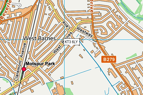 KT3 6LY map - OS VectorMap District (Ordnance Survey)