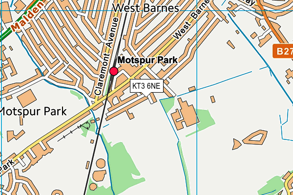 Sir Joseph Hood Memorial Playing Fields map (KT3 6NE) - OS VectorMap District (Ordnance Survey)