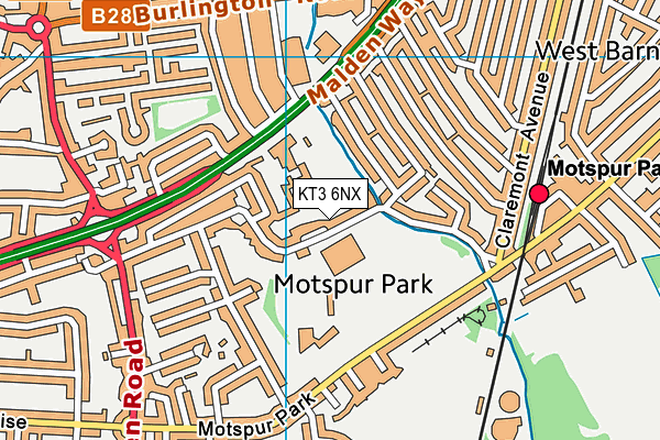 KT3 6NX map - OS VectorMap District (Ordnance Survey)