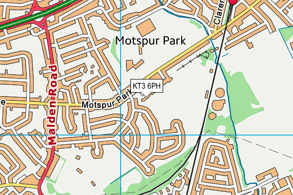 KT3 6PH map - OS VectorMap District (Ordnance Survey)