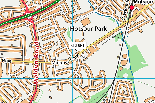 KT3 6PT map - OS VectorMap District (Ordnance Survey)