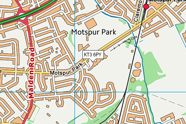 KT3 6PY map - OS VectorMap District (Ordnance Survey)