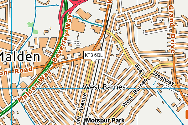 KT3 6QL map - OS VectorMap District (Ordnance Survey)