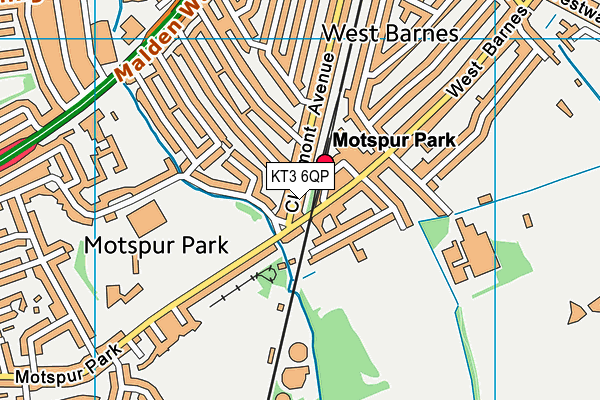 KT3 6QP map - OS VectorMap District (Ordnance Survey)