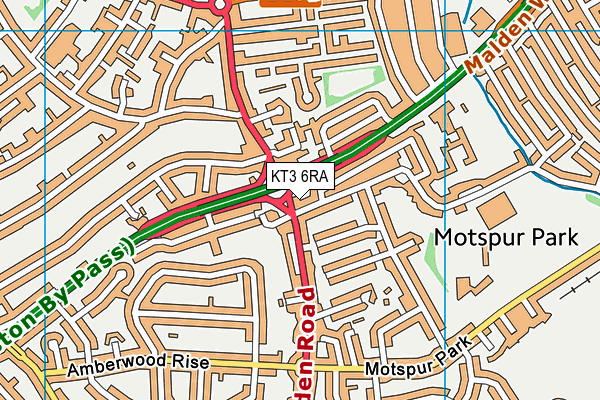KT3 6RA map - OS VectorMap District (Ordnance Survey)