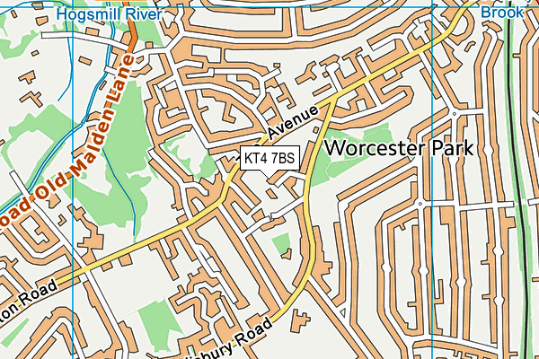 KT4 7BS map - OS VectorMap District (Ordnance Survey)