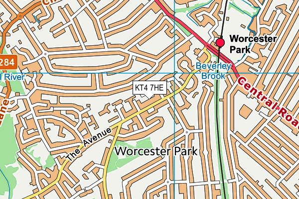 KT4 7HE map - OS VectorMap District (Ordnance Survey)