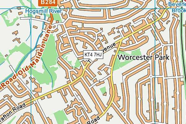 KT4 7HJ map - OS VectorMap District (Ordnance Survey)