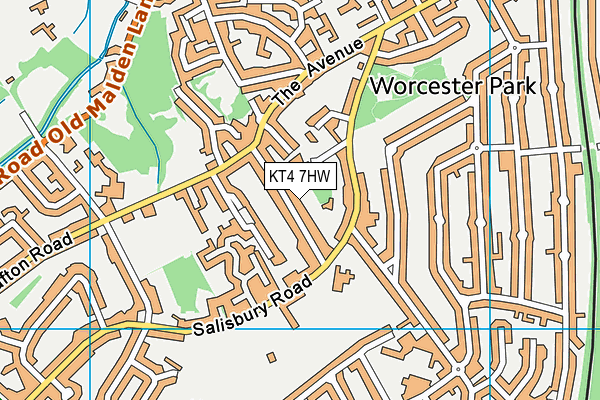 KT4 7HW map - OS VectorMap District (Ordnance Survey)