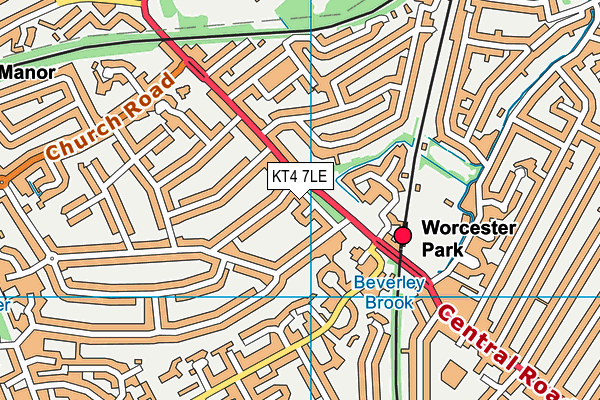 KT4 7LE map - OS VectorMap District (Ordnance Survey)