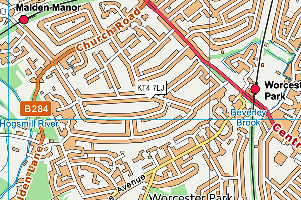 KT4 7LJ map - OS VectorMap District (Ordnance Survey)