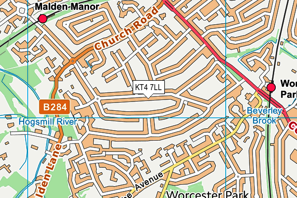 KT4 7LL map - OS VectorMap District (Ordnance Survey)