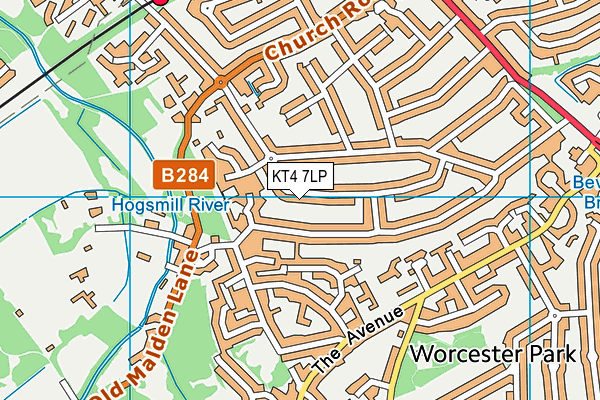 KT4 7LP map - OS VectorMap District (Ordnance Survey)