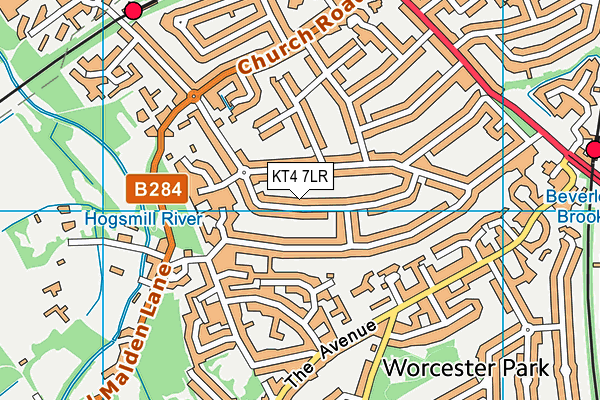 KT4 7LR map - OS VectorMap District (Ordnance Survey)