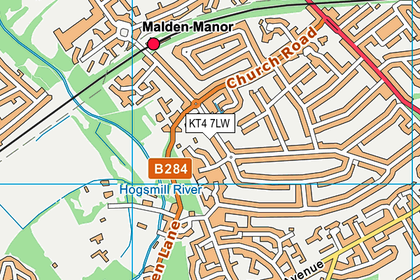 Malden Parochial CofE Primary School map (KT4 7LW) - OS VectorMap District (Ordnance Survey)