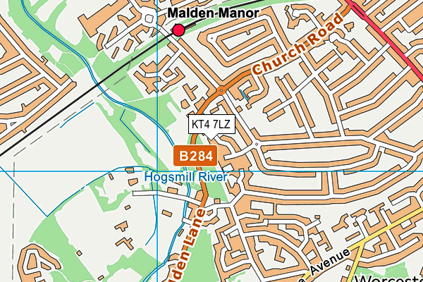 KT4 7LZ map - OS VectorMap District (Ordnance Survey)