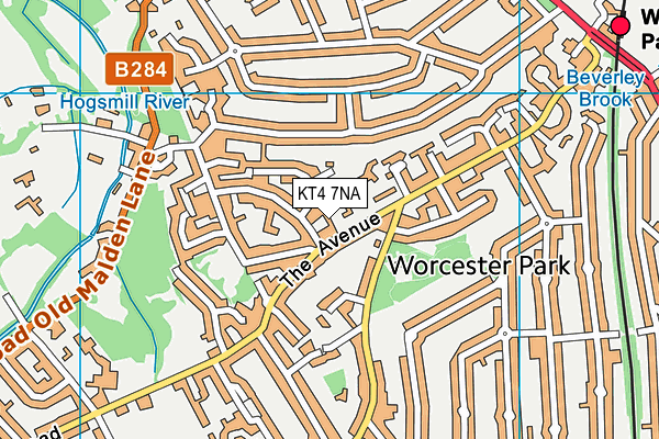 KT4 7NA map - OS VectorMap District (Ordnance Survey)
