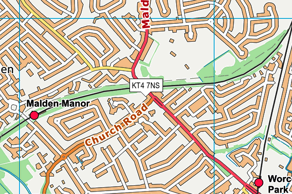 KT4 7NS map - OS VectorMap District (Ordnance Survey)