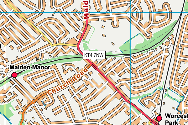 KT4 7NW map - OS VectorMap District (Ordnance Survey)