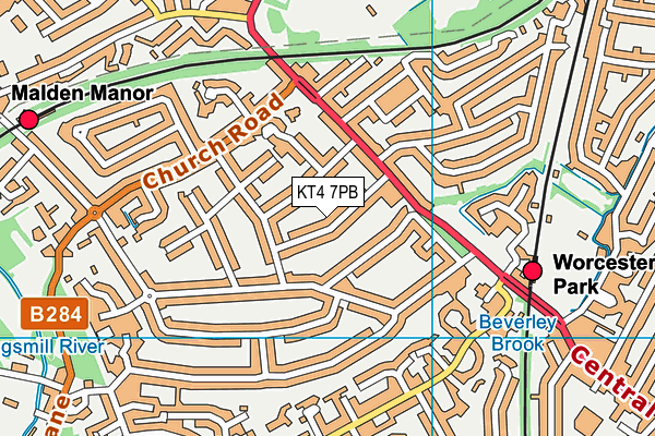 KT4 7PB map - OS VectorMap District (Ordnance Survey)