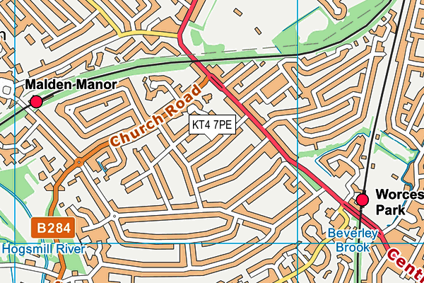 KT4 7PE map - OS VectorMap District (Ordnance Survey)