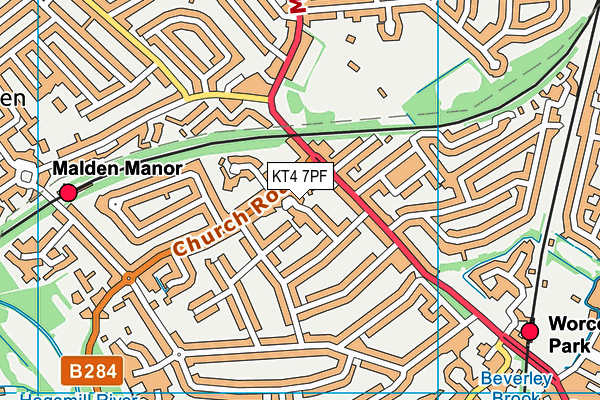 KT4 7PF map - OS VectorMap District (Ordnance Survey)