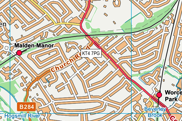 KT4 7PG map - OS VectorMap District (Ordnance Survey)
