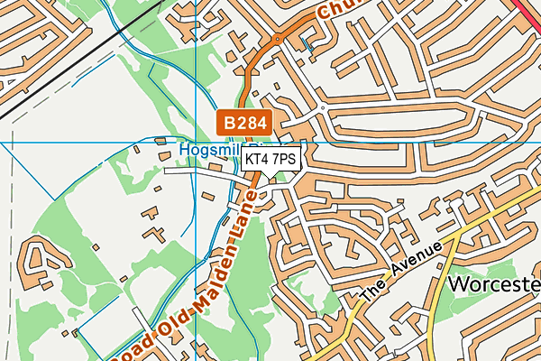 KT4 7PS map - OS VectorMap District (Ordnance Survey)