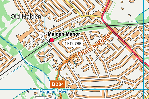 KT4 7RE map - OS VectorMap District (Ordnance Survey)