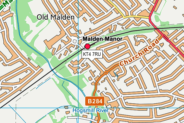 KT4 7RU map - OS VectorMap District (Ordnance Survey)