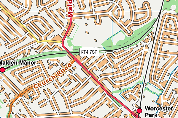 KT4 7SP map - OS VectorMap District (Ordnance Survey)